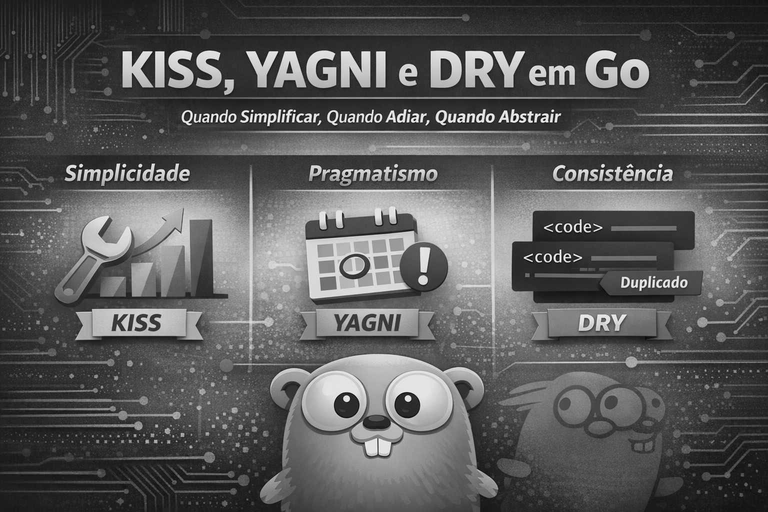 KISS, YAGNI e DRY em Go: quando simplificar, quando adiar e quando abstrair